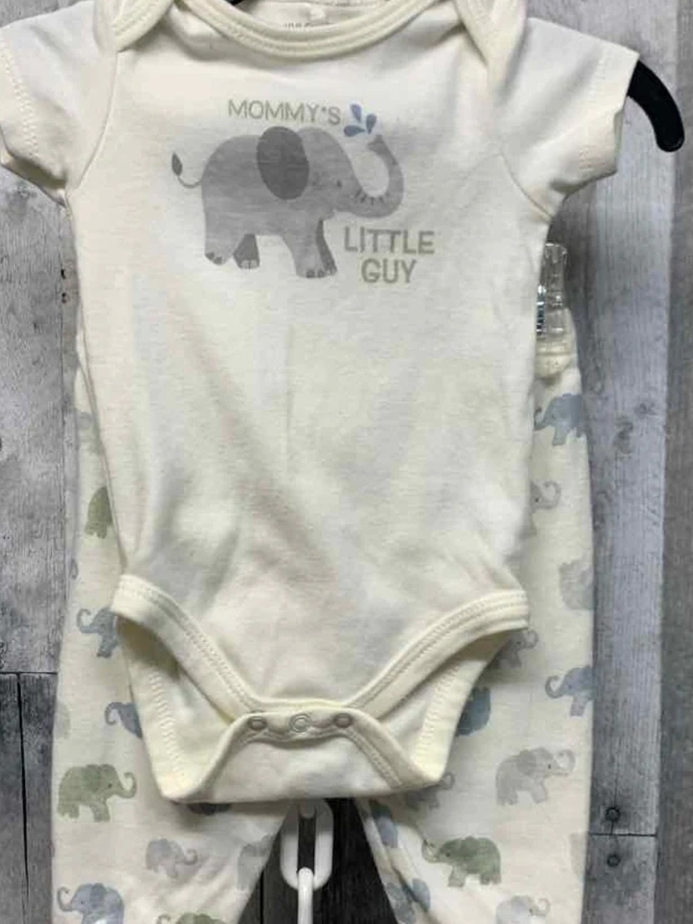 Print B Cream Set -Elephant With "Mommy's Little Guy" Bodysuit & Pants-3-6- EUC